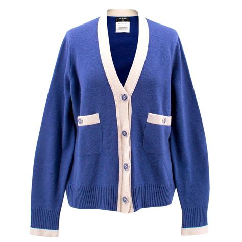 chanel blue and white cardigan|Chanel cardigan vintage.